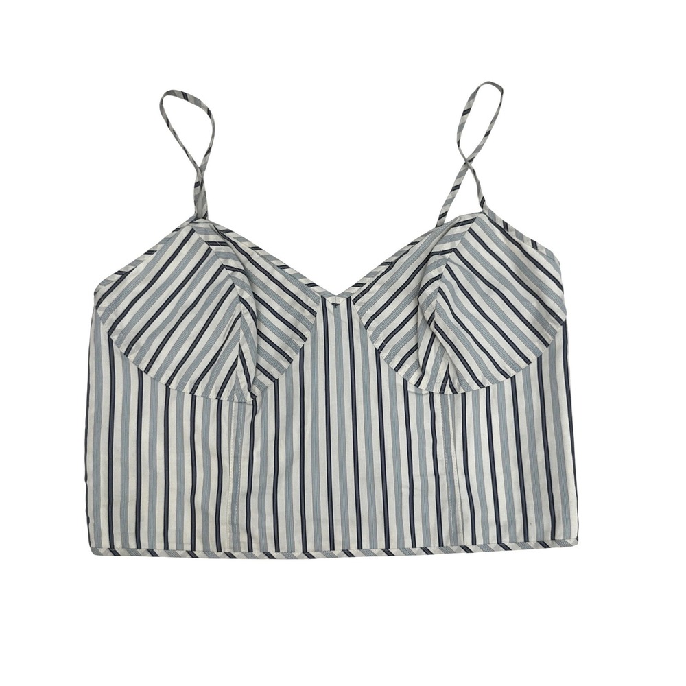 LAUREN Ralph Lauren Blue White Striped Cotton Bustier Camisole Top Smocked Back